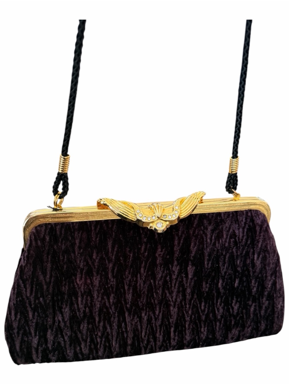 Gold-Trim Black Velvet Evening Clutch
